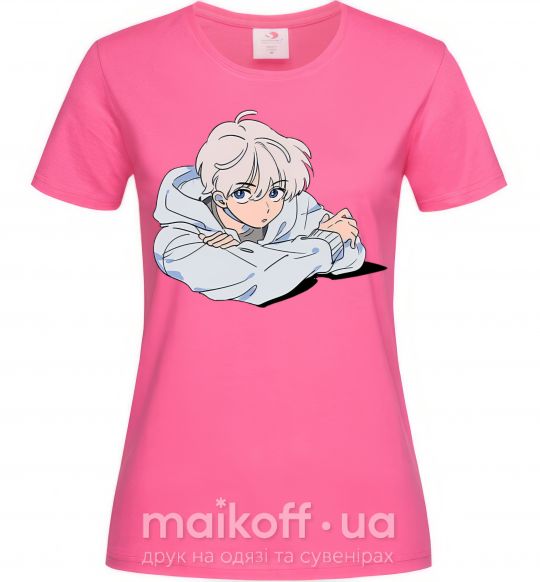 Жіноча футболка Anime art boy Яскраво-рожевий фото