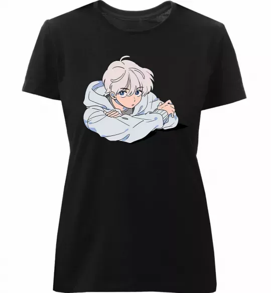 Жіноча преміум футболка Anime art boy Чорний фото