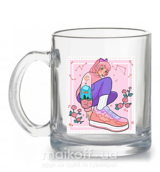 Чашка стеклянная Anime girl art Прозрачный фото