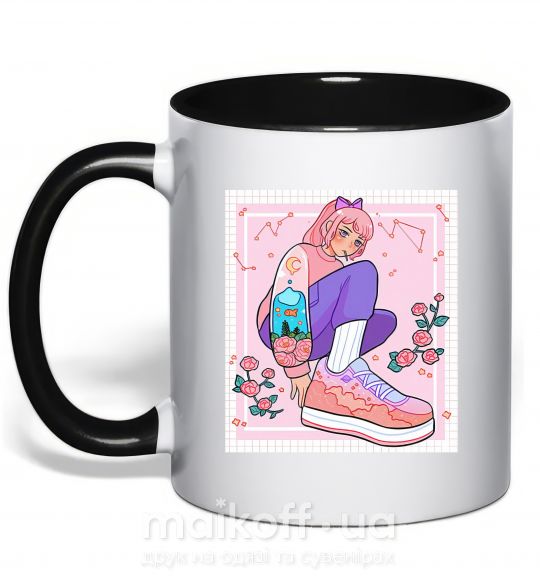 Чашка с цветной ручкой Anime girl art Черный фото