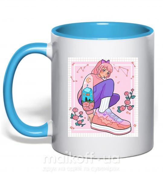 Чашка с цветной ручкой Anime girl art Голубой фото