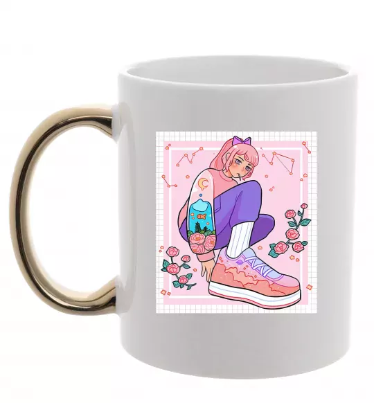 Чашка з кольоровою ручкою Anime girl art Золото фото