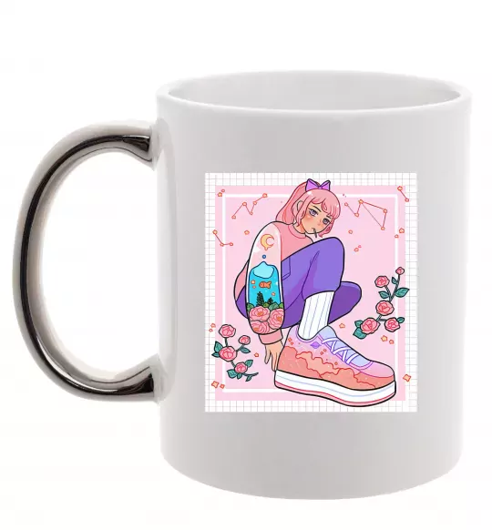 Чашка з кольоровою ручкою Anime girl art Срібло фото