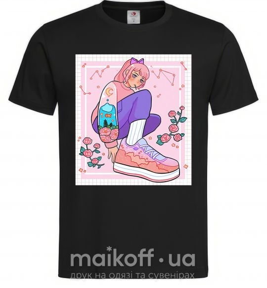 Чоловіча футболка Anime girl art Чорний фото