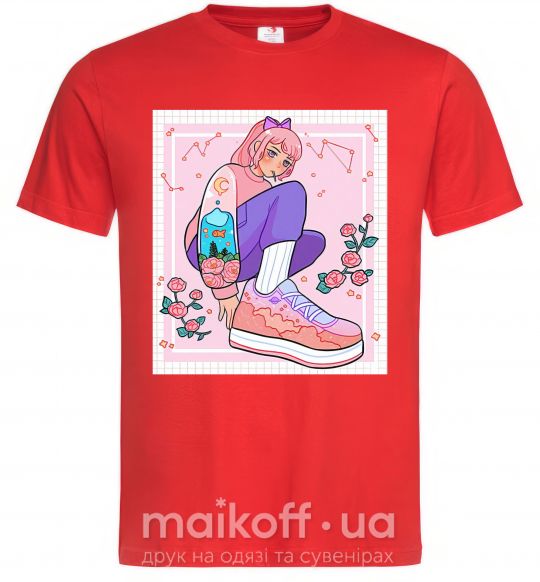 Мужская футболка Anime girl art Красный фото