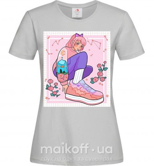 Жіноча футболка Anime girl art Сірий фото