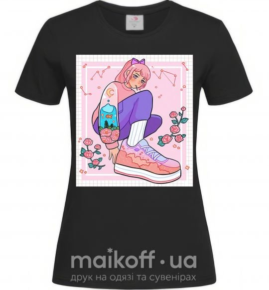Жіноча футболка Anime girl art Чорний фото
