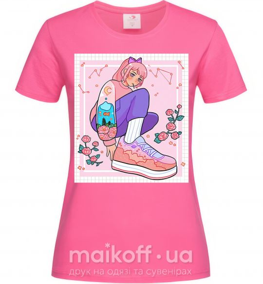 Жіноча футболка Anime girl art Яскраво-рожевий фото