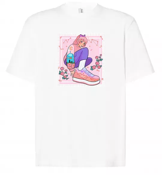 Футболка Оверсайз Anime girl art Білий фото