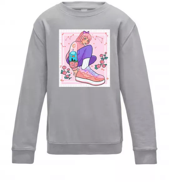 Детский Свитшот Anime girl art Серый меланж фото