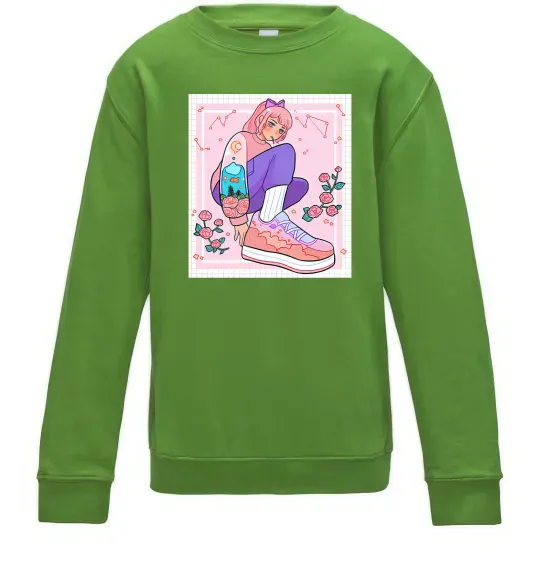 Детский Свитшот Anime girl art Лаймовый фото