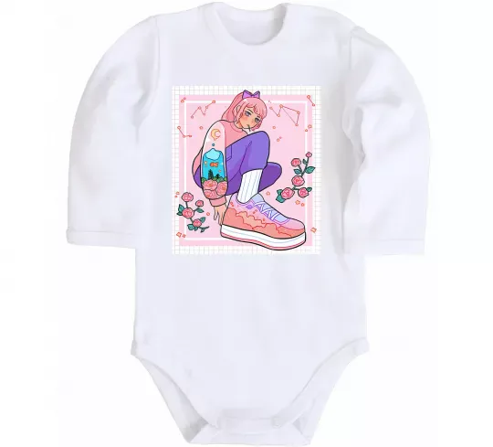 Дитячий бодік Anime girl art Білий фото