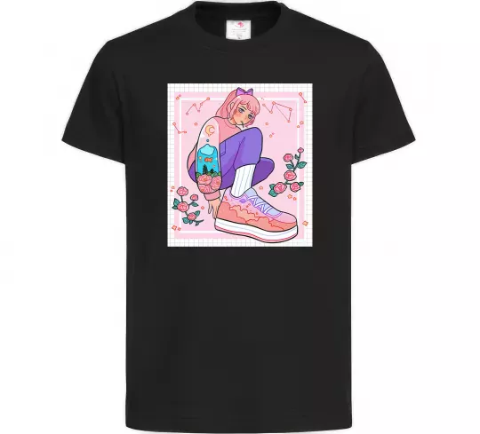 Дитяча футболка Anime girl art Чорний фото