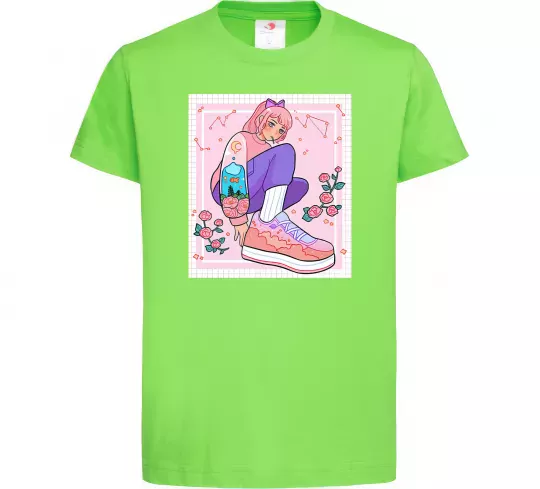 Дитяча футболка Anime girl art Лаймовий фото