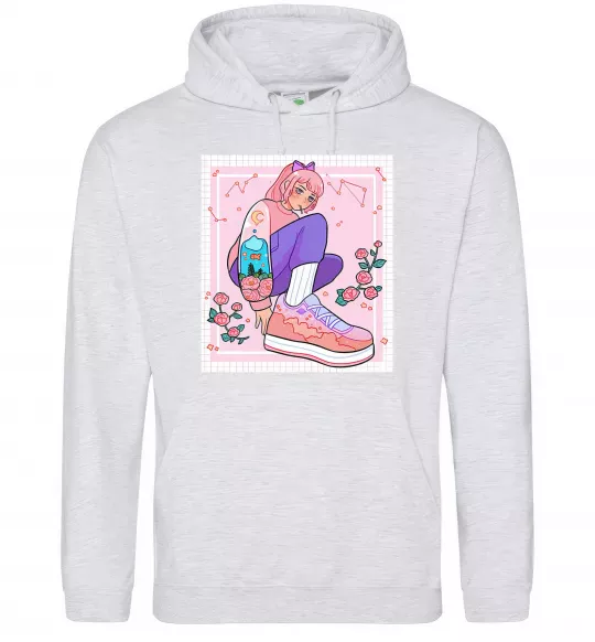 Чоловіча толстовка (худі) Anime girl art Сірий меланж фото