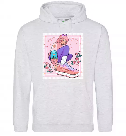 Женская толстовка (худи) Anime girl art Серый меланж фото