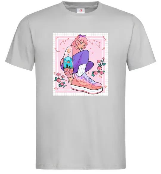 Мужская футболка Anime girl art Серый фото