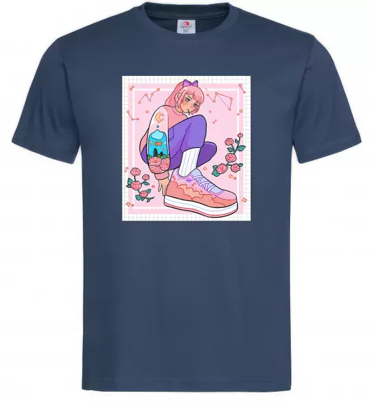 Мужская футболка Anime girl art Темно-синий фото