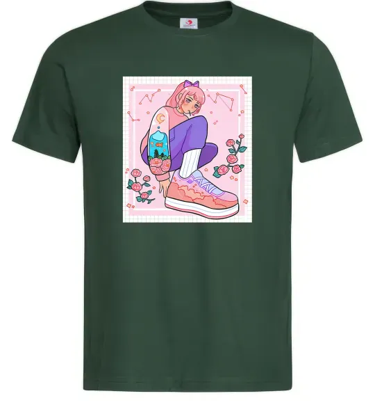 Мужская футболка Anime girl art Темно-зеленый фото