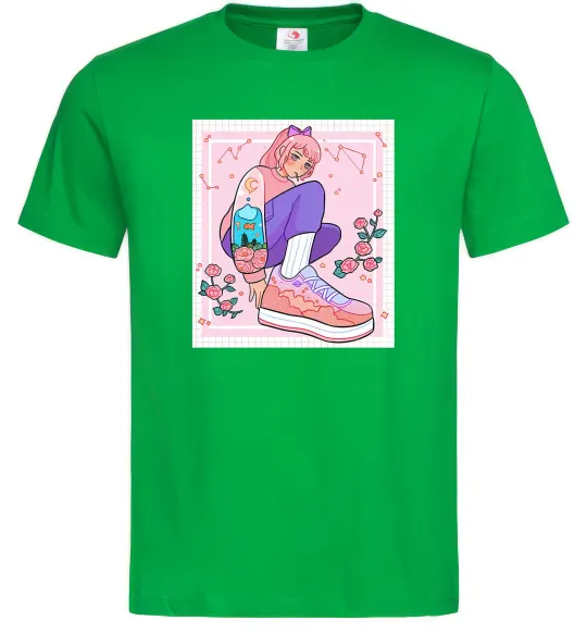 Мужская футболка Anime girl art Зеленый фото