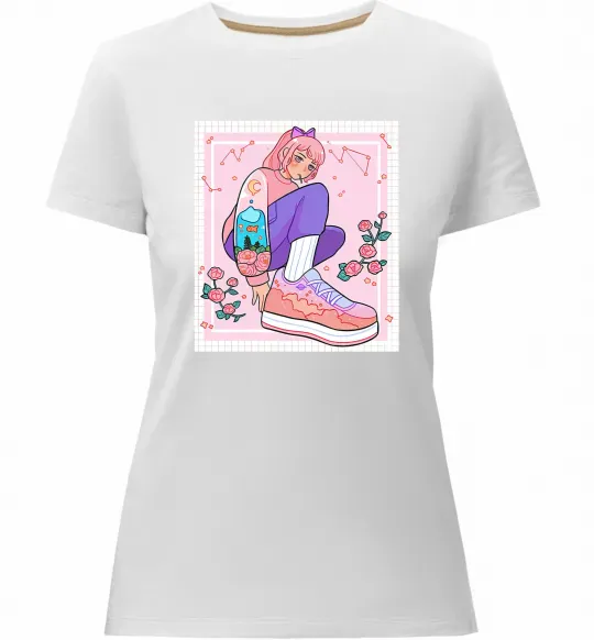 Женская премиум футболка Anime girl art Белый фото