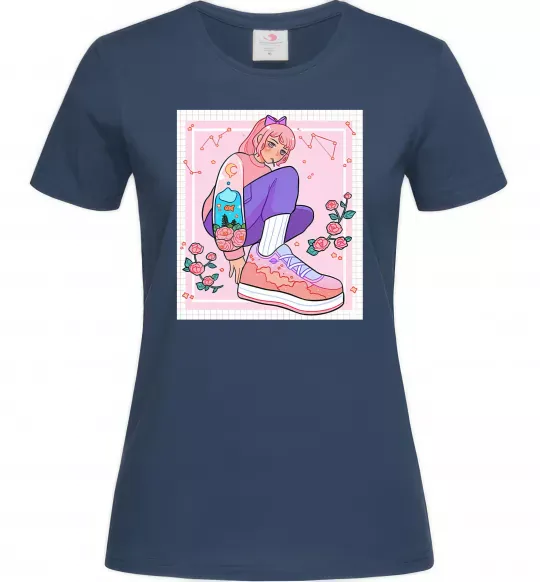 Жіноча футболка Anime girl art Темно-синій фото