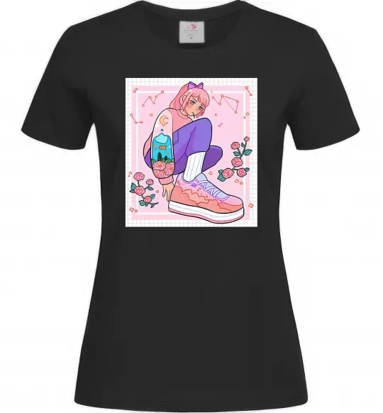Жіноча футболка Anime girl art Чорний фото