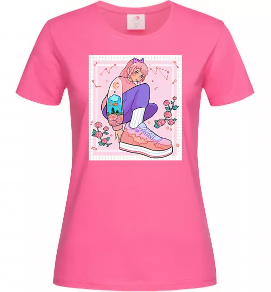 Жіноча футболка Anime girl art Яскраво-рожевий фото
