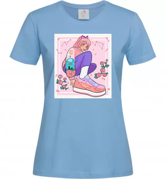 Жіноча футболка Anime girl art Блакитний фото