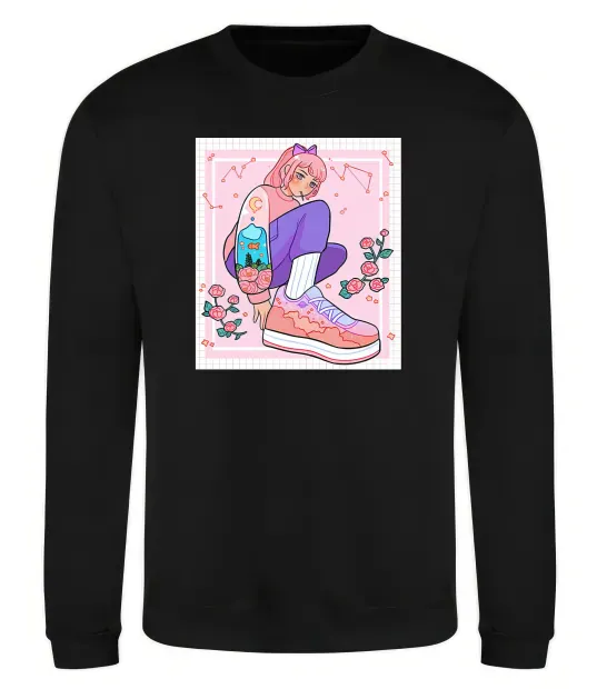 Світшот Anime girl art Чорний фото