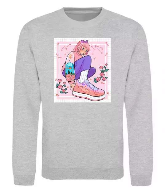 Світшот Anime girl art Сірий меланж фото