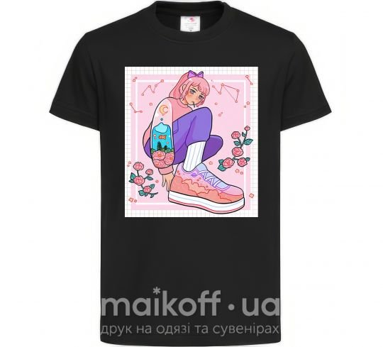 Дитяча футболка Anime girl art Чорний фото