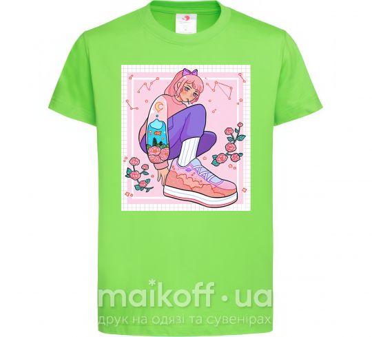 Дитяча футболка Anime girl art Лаймовий фото