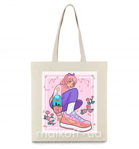 Эко-сумка Anime girl art Бежевый фото