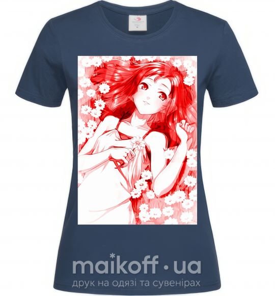 Женская футболка Девушка аниме арт красный Темно-синий фото