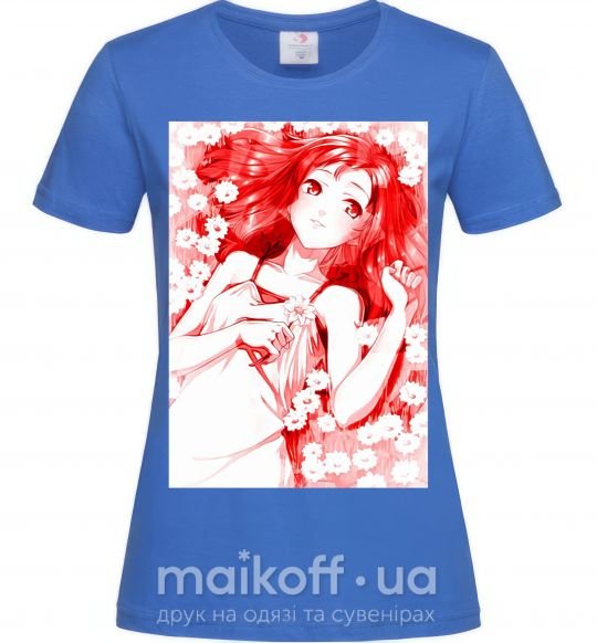 Женская футболка Девушка аниме арт красный Ярко-синий фото