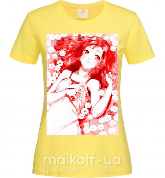 Женская футболка Девушка аниме арт красный Лимонный фото