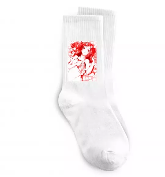 Носки Дівчина аніме арт червоний Белый фото