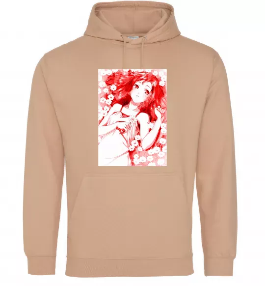 Мужская толстовка (худи) Дівчина аніме арт червоний Песочный фото