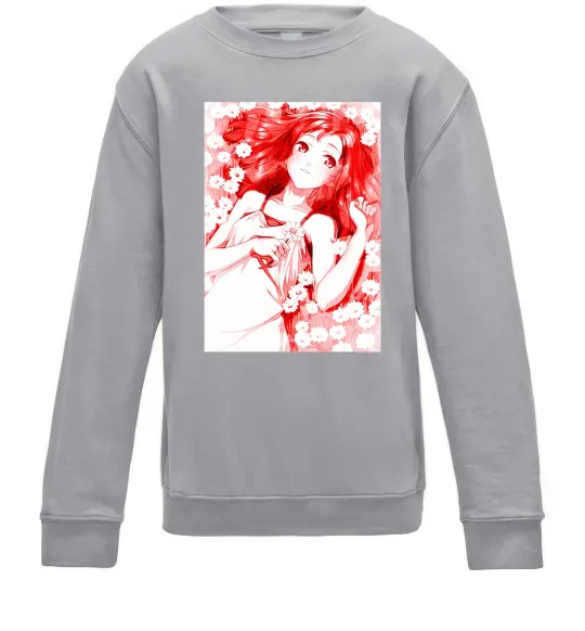 Детский Свитшот Дівчина аніме арт червоний Серый меланж фото
