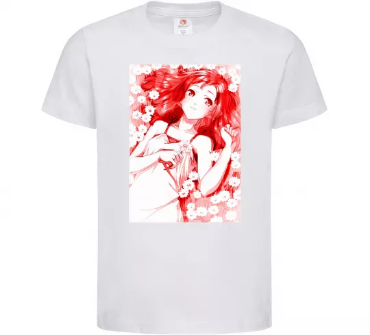 Дитяча футболка Дівчина аніме арт червоний Білий фото