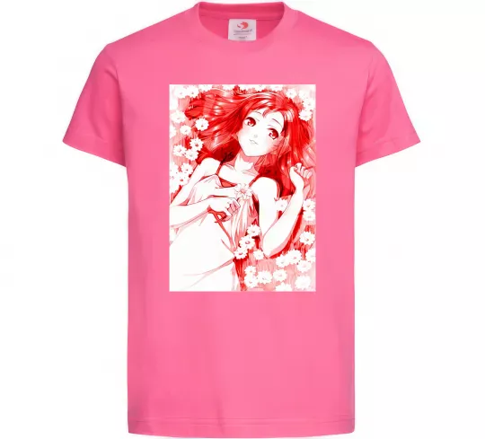 Дитяча футболка Дівчина аніме арт червоний Яскраво-рожевий фото