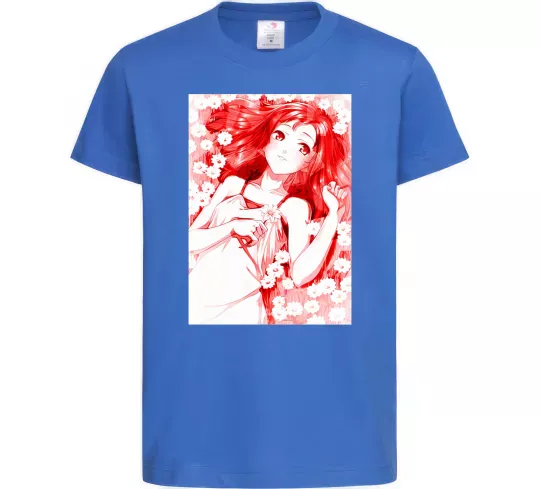 Дитяча футболка Дівчина аніме арт червоний Яскраво-синій фото
