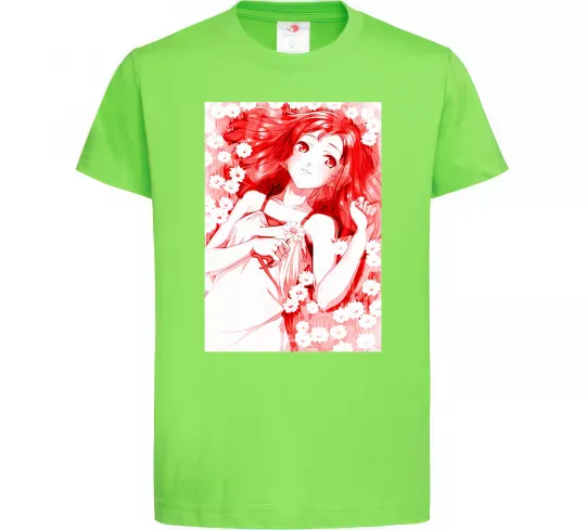 Дитяча футболка Дівчина аніме арт червоний Лаймовий фото