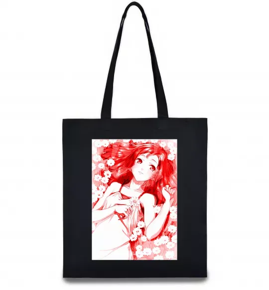 Еко-сумка Дівчина аніме арт червоний Чорний фото
