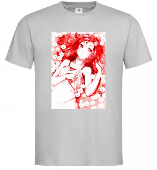 Чоловіча футболка Дівчина аніме арт червоний Сірий фото