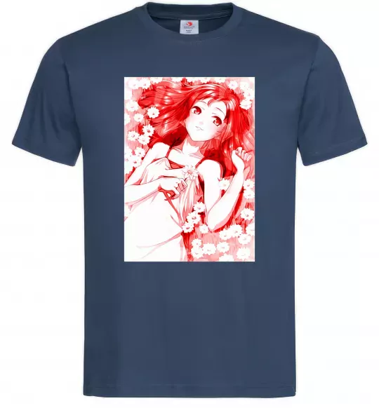 Чоловіча футболка Дівчина аніме арт червоний Темно-синій фото