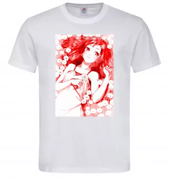 Чоловіча футболка Дівчина аніме арт червоний Білий фото