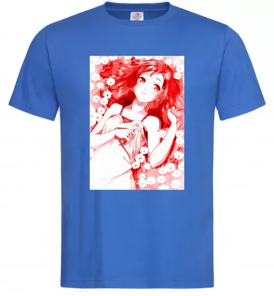 Чоловіча футболка Дівчина аніме арт червоний Яскраво-синій фото