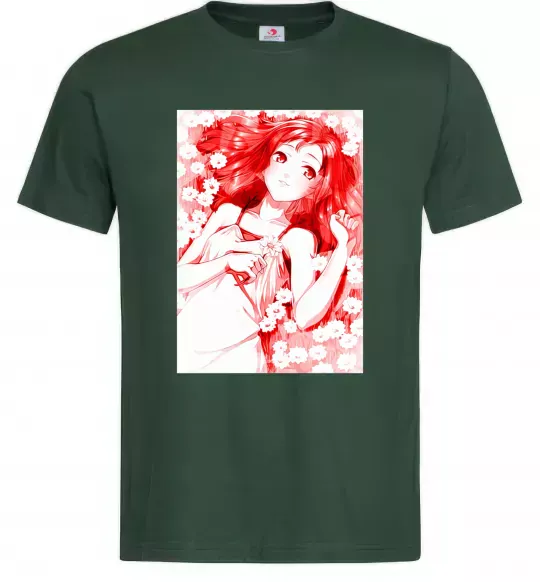 Чоловіча футболка Дівчина аніме арт червоний Темно-зелений фото